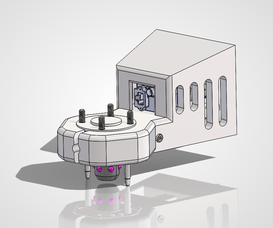 Isometric back view of the first master plate iteration.