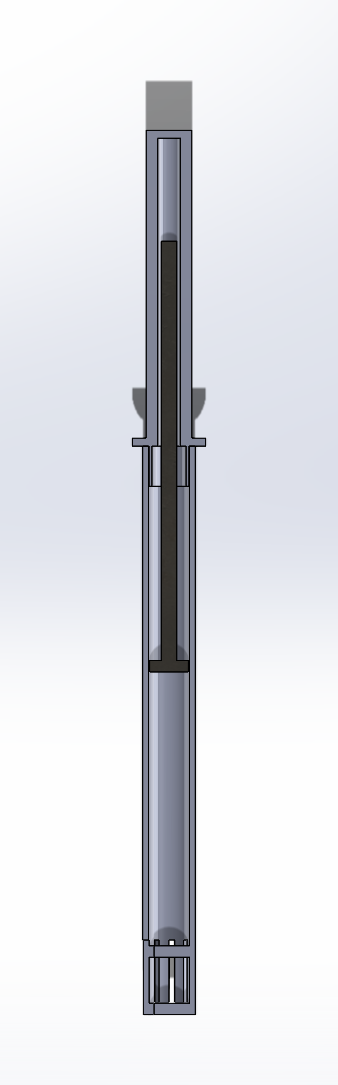 Section view of the water level monitor showing the internal float and reader.