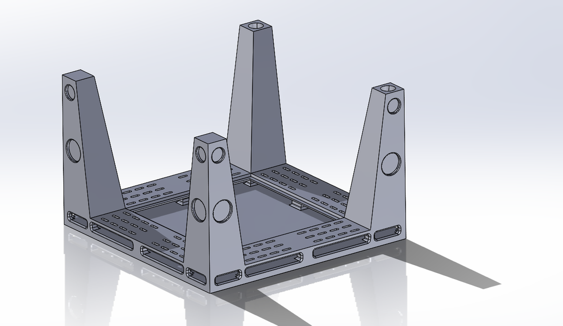 Render of the base with four corner columns.